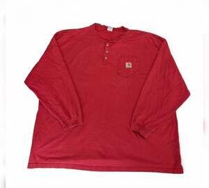 Vintage Carhartt Long-Sleeve Heavyweight Pocket Henley Shirt Red 3XL
